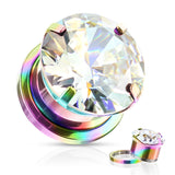 Pair Cubic Zircon Prong Surgical Steel Screw Fit Flesh Tunnels