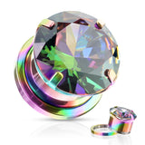 Pair Cubic Zircon Prong Surgical Steel Screw Fit Flesh Tunnels