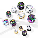 Pair Cubic Zircon Prong Surgical Steel Screw Fit Flesh Tunnels