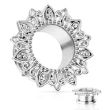 1 Pc Tribal Lotus Flower With Zircon Set Petal Screw Fit Flesh Tunnels Plugs