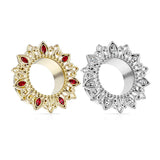 1 Pc Tribal Lotus Flower With Zircon Set Petal Screw Fit Flesh Tunnels Plugs