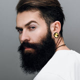 Pair Organic Sono Wood Saddle With Concaved Gold Tin Center Ear Plugs