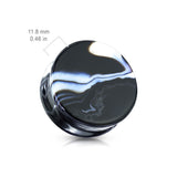 Pair Of Black/White Agate Natural Stone Double Flared Ear Plugs