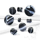 Pair Of Black/White Agate Natural Stone Double Flared Ear Plugs