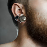 Pair Golden Obsidian Natural Stone Convex Double Flared Plugs