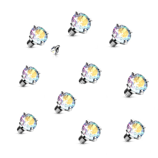 10 Pc Pack 3 mm Aurora Borealis Internal Threaded Dermal Anchor Top 16G