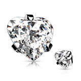 3 or 4 mm CZ Heart 316L Surgical Steel Dermal Anchor Top 14G