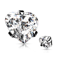 4 mm CZ Heart 316L Surgical Steel Dermal Anchor Top 14G
