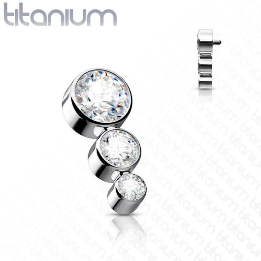Titanium Descending CZ Top For Lip Eyebrow Dermal