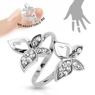 Double Butterfly CZ Adjustable Rhodium Plated Brass Mid Ring Toe Ring