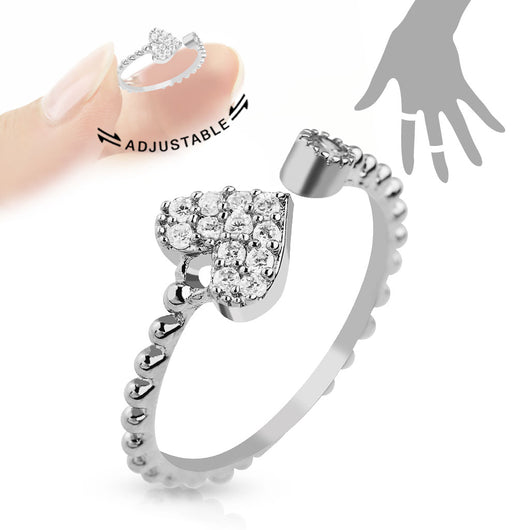 Heart Multi CZ Adjustable Rhodium Plated Brass Mid Ring Toe Ring