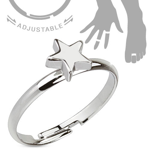 Tiny Star Adjustable Rhodium Plated Brass Mid Ring Toe Ring