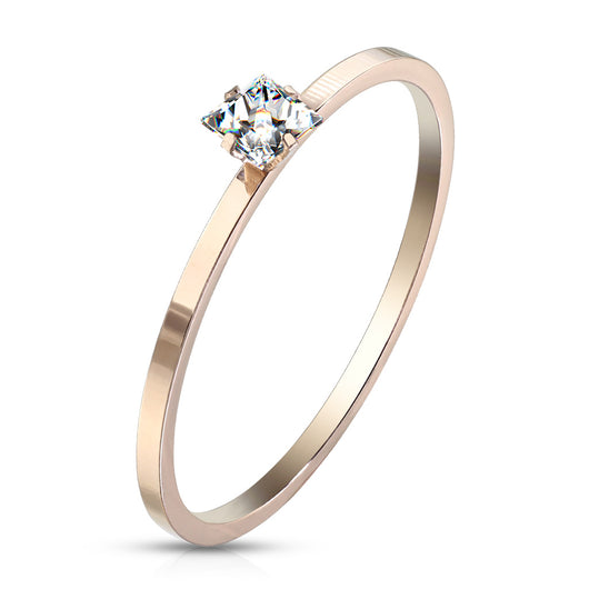 Dia Shape Prong Set CZ Engagement Rose Gold Rings