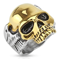 Two Tone Skull Gold Plated Biker Stainless Steel Rings
