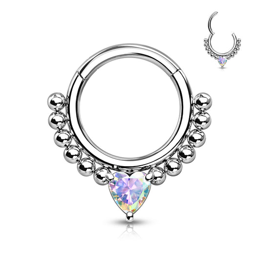 High Quality Precision Heart CZ Bead Hinged Segment Nose Septum Ear Cartilage