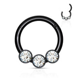 316L Surgical Steel 3 Bezel Set CZ  Hinged Segment Hoop Rings Nose Septum