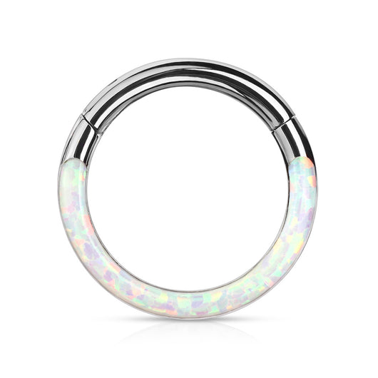 Precision Opal Set Front All Surgical Steel Hinged Segment Hoop Ring Ear Cartilage