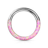 Precision Opal Set Front All Surgical Steel Hinged Segment Hoop Ring Ear Cartilage