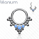 Titanium Hinged Segment Hoop Ring Opal Tribal For Nose Septum Cartilage