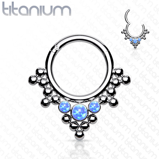 Titanium Hinged Segment Hoop Ring Opal Tribal For Nose Septum Cartilage
