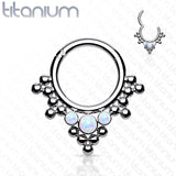 Titanium Hinged Segment Hoop Ring Opal Tribal For Nose Septum Cartilage
