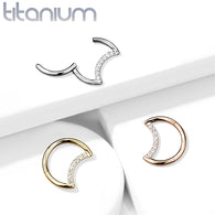 Titanium Hinged Segment Hoop Ring CZ Crescent For Nose Septum Cartilage