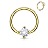 Prong Set Round CZ Surgical Steel Captive Bead Ring
