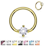 Prong Set Round CZ Surgical Steel Captive Bead Ring