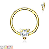 CZ Heart 16G Captive Bead Ring Septum Tragus