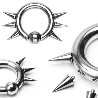 Easy Snap-In Captive Bead Ring w/ 6 Internally Threaded Spikes Captive Bead Ring Lobe