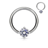 Solitaire CZ Stone 316L Surgical Steel Captive Bead Ring