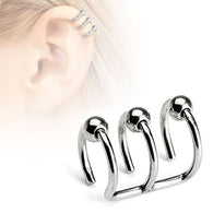 Triple Beads Ring Fake Non Piercing Ear Helix Cuff Earring