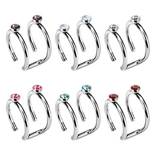 CZ Double Ring Fake Non Piercing Helix Cuff Earring