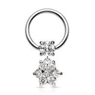Round CZ and Gem Paved Flower Dangle Captive Bead Ring Tragus Helix