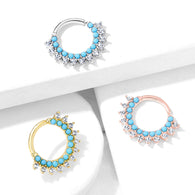 Turquoise & CZ Lined Ear Cartilage Daith Hoop Helix Nose Septum Rings