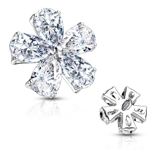 Pear Shape CZ Flower Internal Threaded Dermal Anchor Top