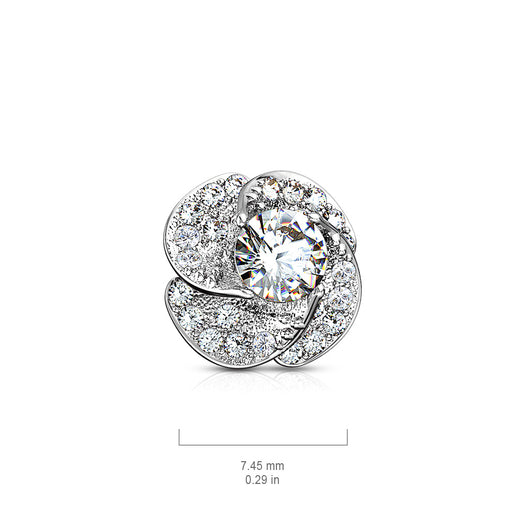 CZ Center Rose Blossom Internal Threaded Dermal Anchor Top