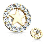 8 mm CZ Paved Circle Outline Star Internal Threaded Dermal Anchor Tops
