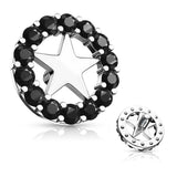 8 mm CZ Paved Circle Outline Star Internal Threaded Dermal Anchor Tops