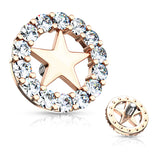 8 mm CZ Paved Circle Outline Star Internal Threaded Dermal Anchor Tops