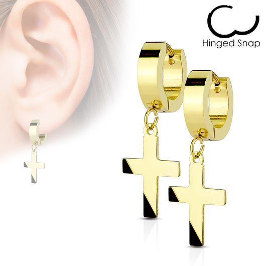 Pair of  Stainless Steel Cross Dangle Hinged Hoop Earring Studs