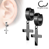 Pair of  Stainless Steel Cross Dangle Hinged Hoop Earring Studs