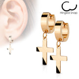 Pair of  Stainless Steel Cross Dangle Hinged Hoop Earring Studs