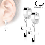 Pair of  Stainless Steel Cross Dangle Hinged Hoop Earring Studs