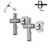 Pair of CZ Paved Cross Stainless Steel Earring Studs