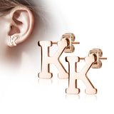 Pair of 14kt Rose Gold Plated Alphabet Initial Dangle Earring Studs