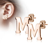 Pair of 14kt Rose Gold Plated Alphabet Initial Dangle Earring Studs