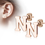 Pair of 14kt Rose Gold Plated Alphabet Initial Dangle Earring Studs