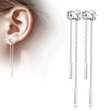 Pair of 6mm Bezel Set CZ Falling Chain Post Earring Studs