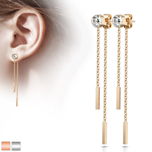 Pair of 6mm Bezel Set CZ Falling Chain Post Earring Studs